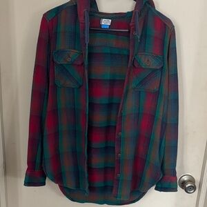 Kavu Red and Green Plaid Button-Down Shirt